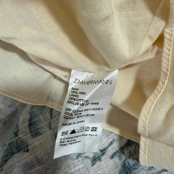 Zimmermann Cassia Mini Dress Hydrangea Floral Linen Cut-Out Size 1 US 4 - Picture 9 of 12